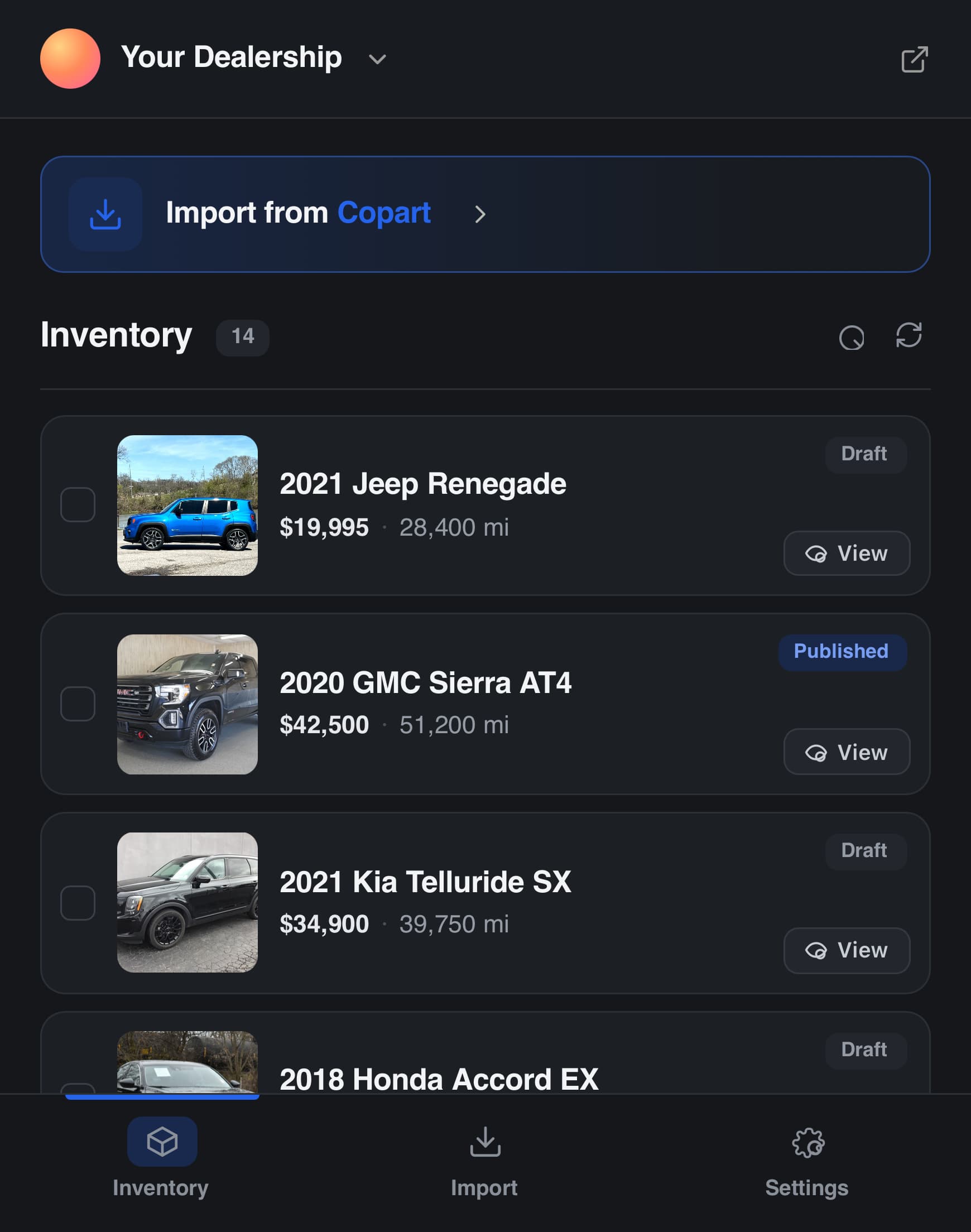 Dealerspot extension inventory list