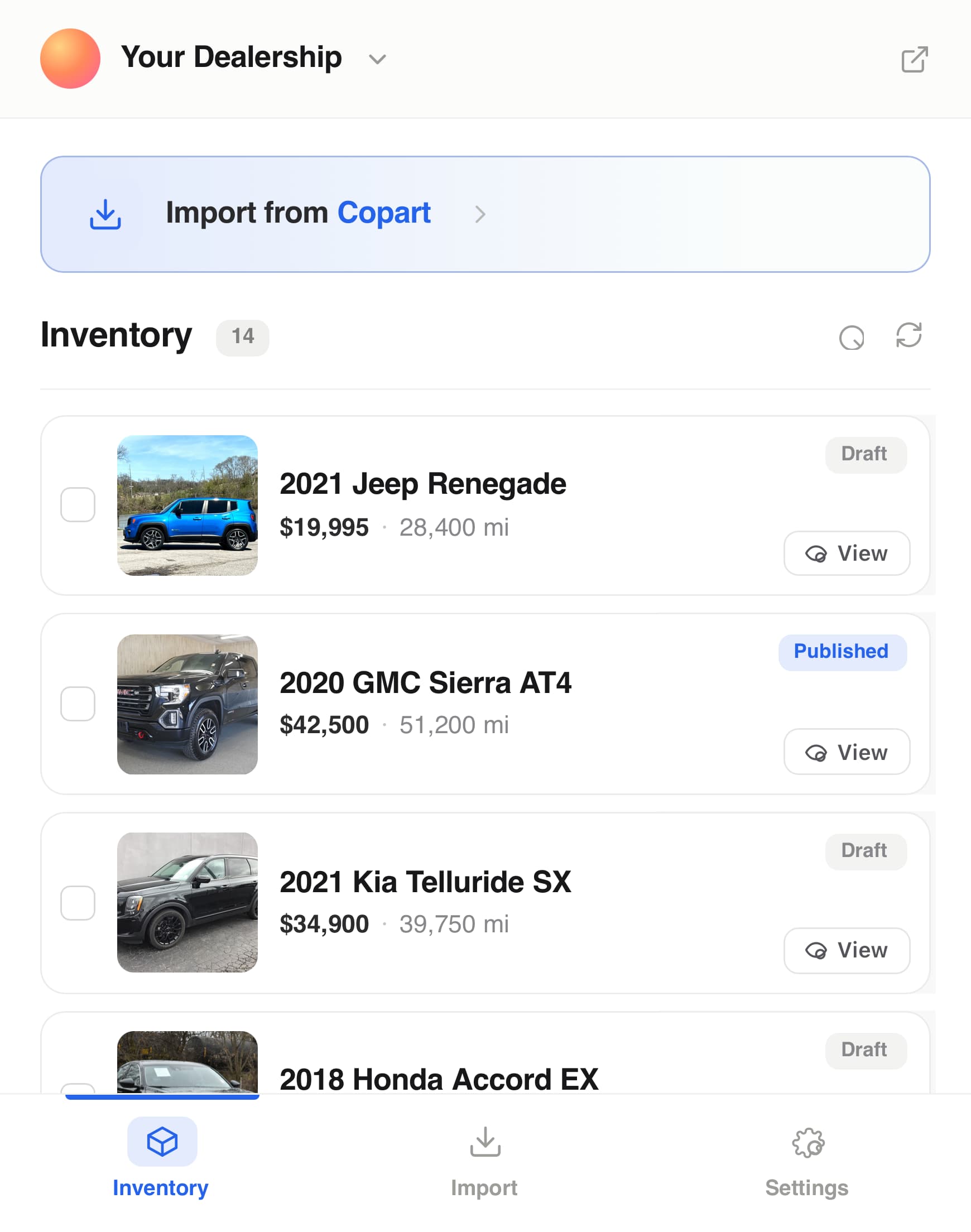 Dealerspot extension inventory list